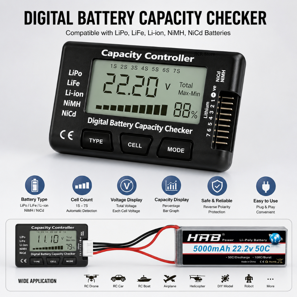 Pemeriksa Kapasitas Baterai Ge - Drone Battery Voltage Checker ulasan dan harga